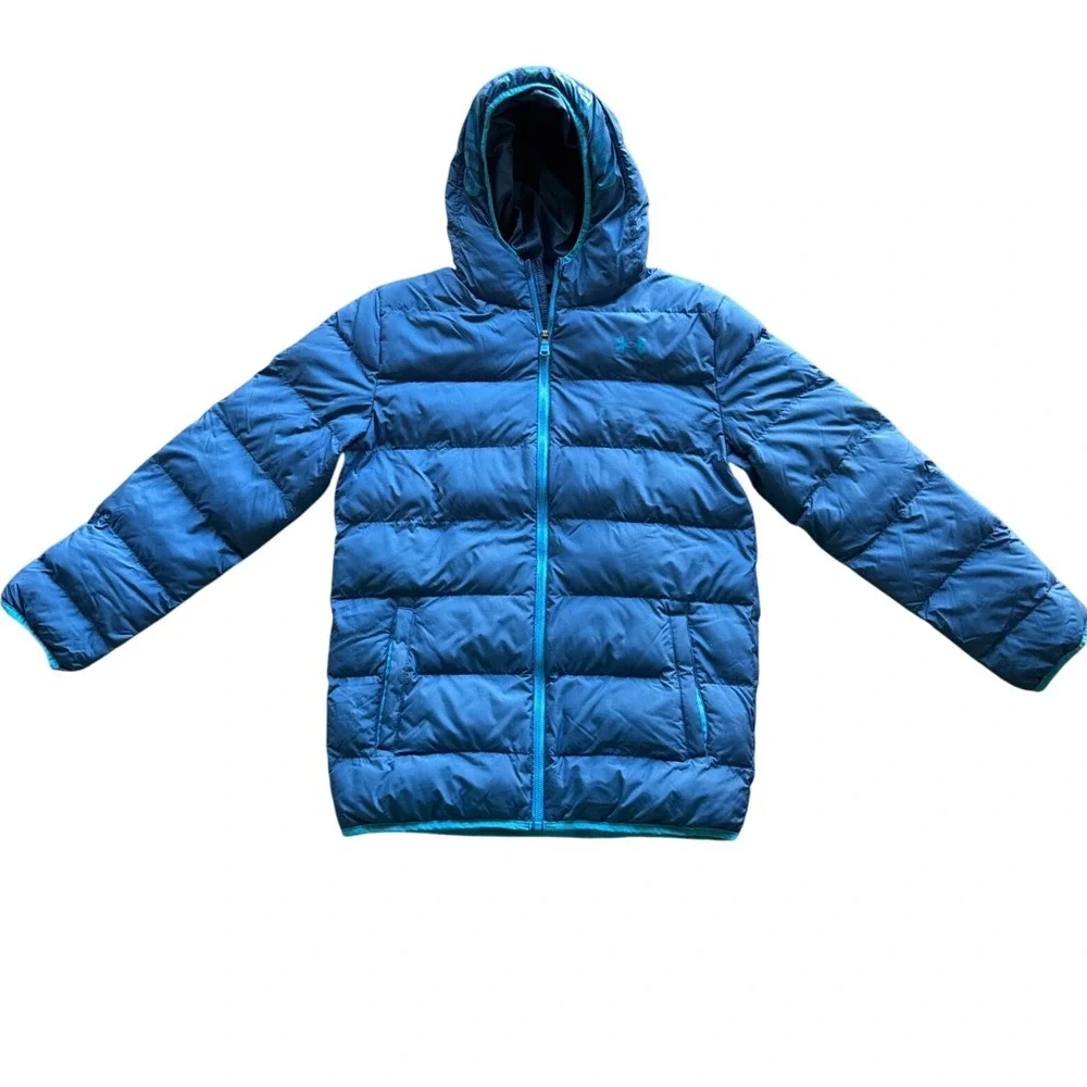Under Armour Boys ColdGear‎ Blue Puffer Jacket Hooded Zip Youth XL YXL unisex